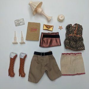 Vintage Barbie BROWN TAN lot candle sticks lamp cheetah clothing accessories